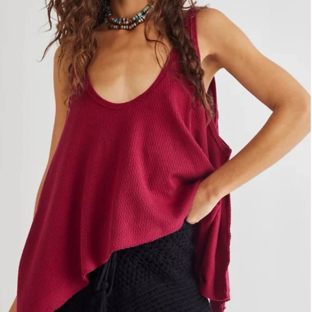 Women’s Free People Deep Red/Gogi Handkerchief Blouse with Open Back/Deep V-Neck